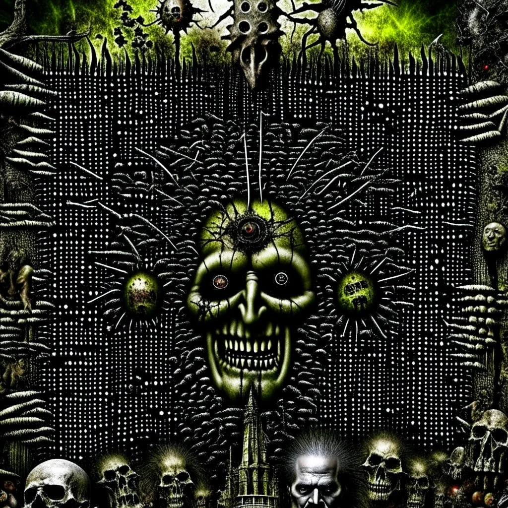 Abstract surreal horror, heavy metal album cover by title "CRADLE OF FILTH", maggotropolis hypocrisy, by Ray Johnson and Bosch