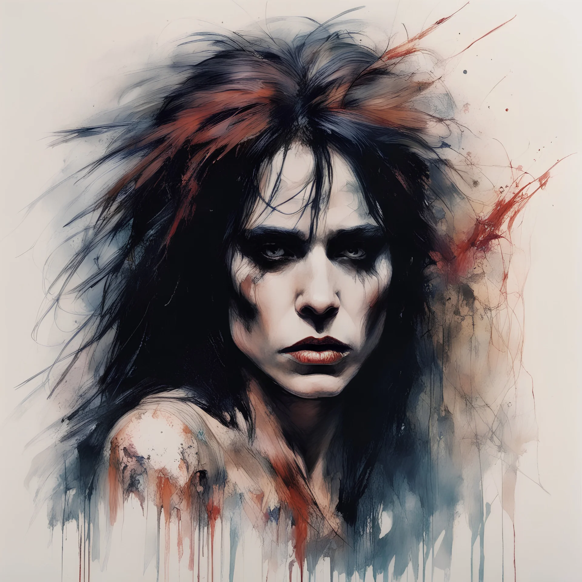 dramatic portrait of Rozz Williams of band Christian Death 1985, by Carne Griffiths