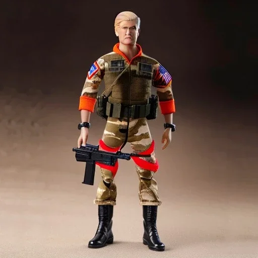 G.i. Joe toy camouflage khaki doll Donald Trump orange facial with boots full body in package high resolution 2019, in a box with gun