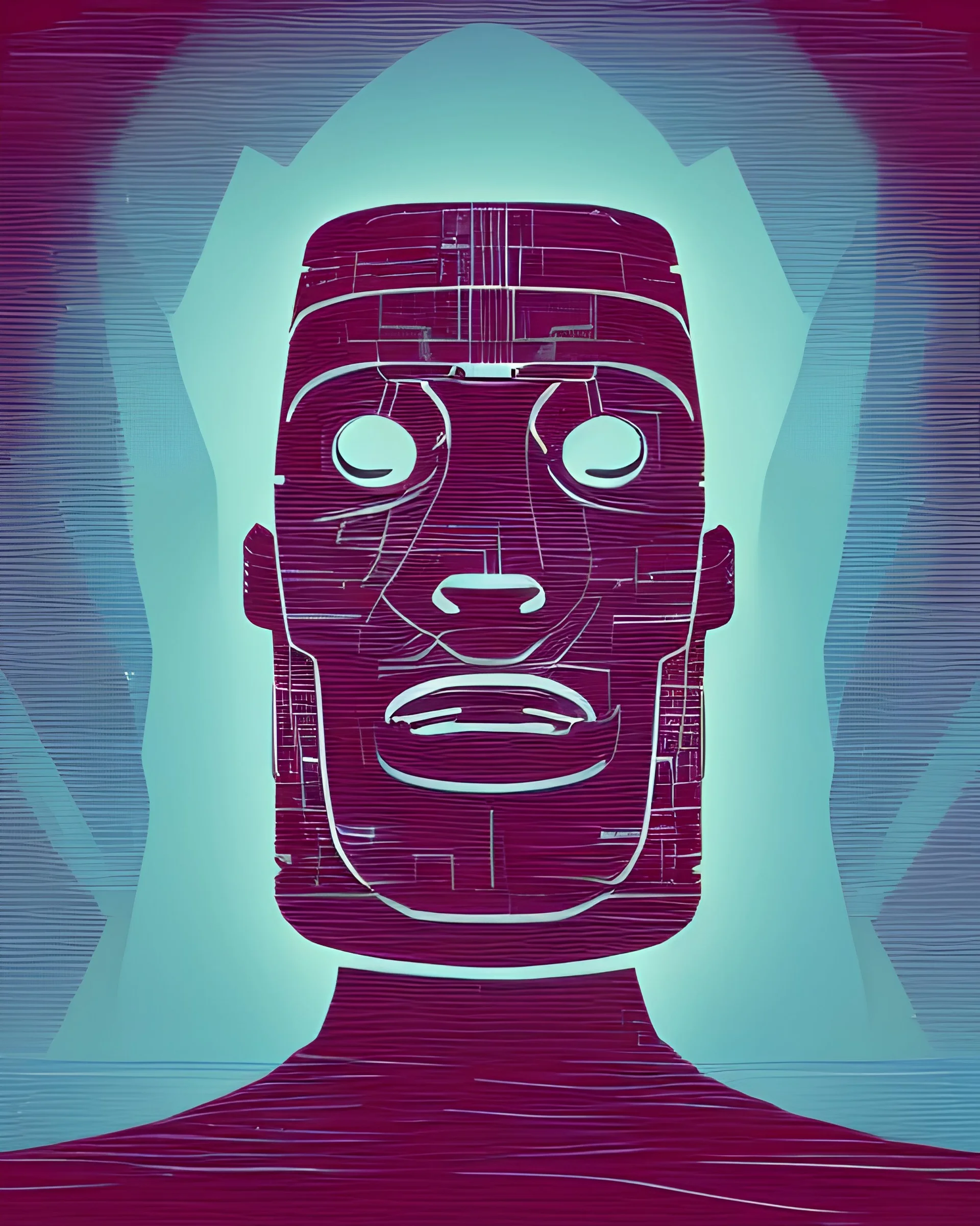 portrait of moai as a cyborg. intricate abstract. intricate artwork. by tooth wu, wlop, beeple, dan mumford. mulholland drive by david lynch, dune by david lynch, blade runner 2049 by dennis villeneuve, patrick nagel, octane render, trending on artstation, greg rutkowski very coherent symmetrical artwork. cinematic, hyper realism, high detail, octane render, 8 k, iridescent accents