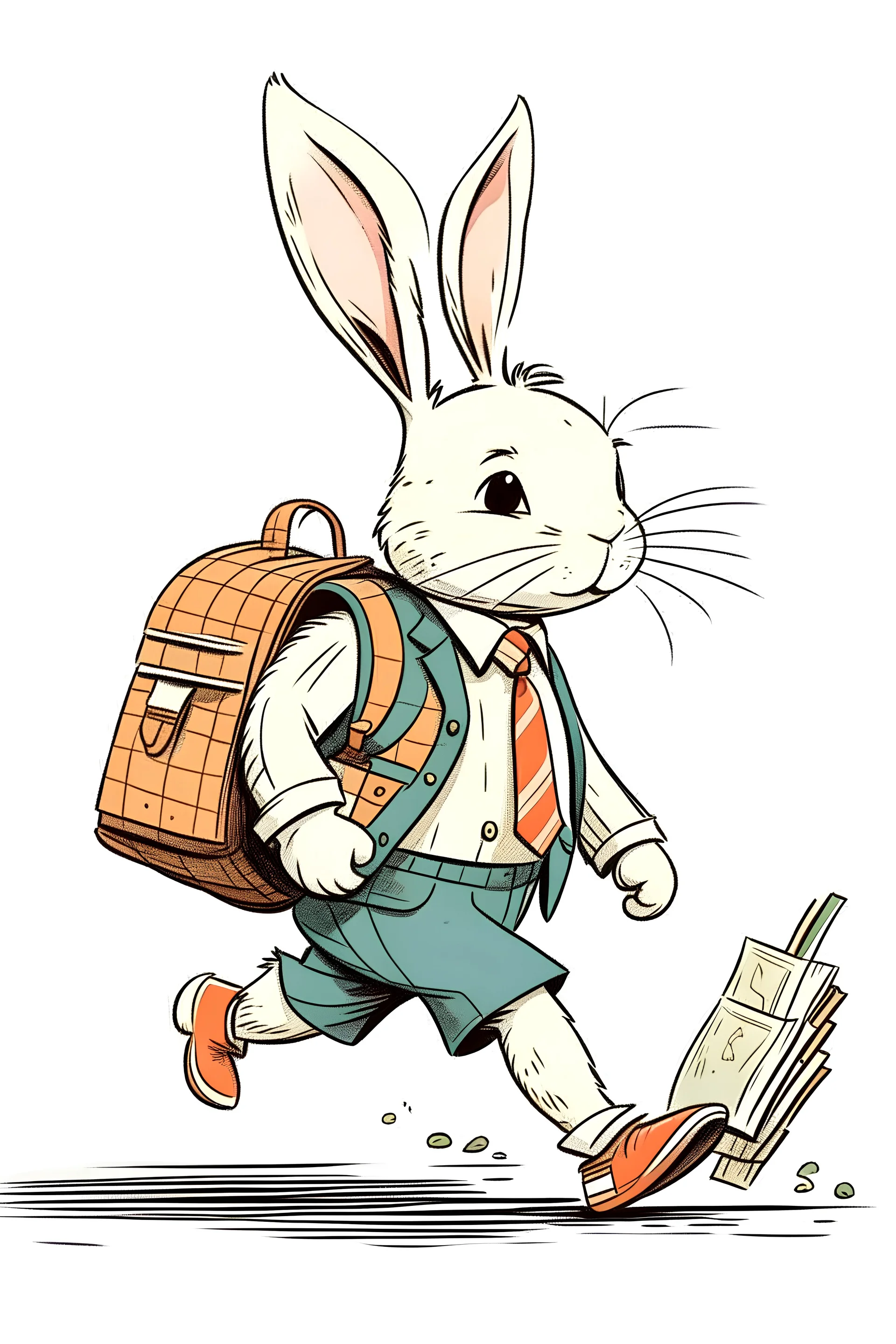 bunny walking with satchels