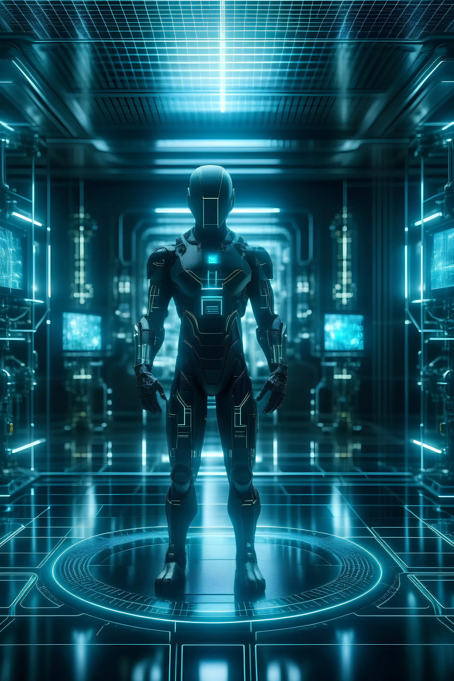 صورة رقمية لامن الاكتروني تقف وسط الذكاء الاصطناعي طمشهد A digital image of electronic security standing in the middle of artificial intelligence, an epic scene ملحمي