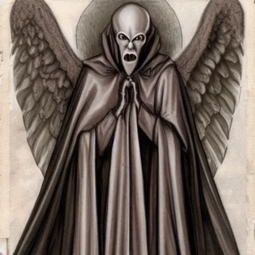 Realistic nosferatu angel Russian Orthodox Cthulhu