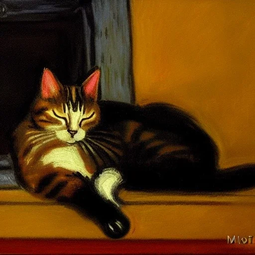 oil portrait of a Cat sleeping by the fireplace by Monet 8k