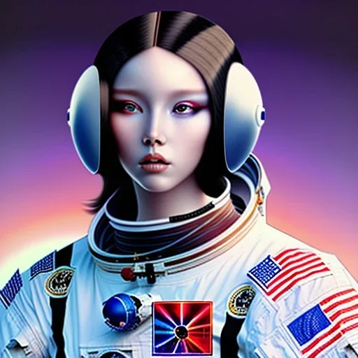 black long hair lady astronaut top under sunset