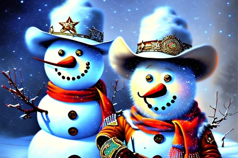 Impressionism, Romanticism, acrylic paint, pastel colors, cowboy snowman, Fine detail, Fine art