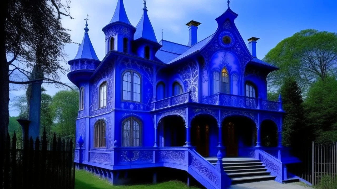 A purple mansion filled with spirits painted by The Limbourg Brothers