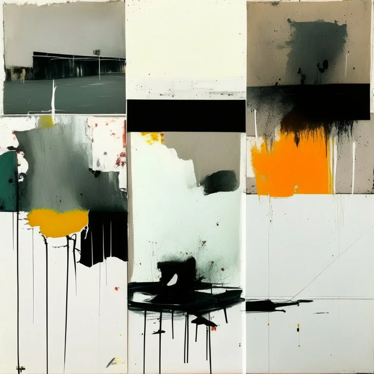 Empty Minimal contemporary abstract flat landscape painting. Concrete carpark. Big brushstrokes. Drips of paint. style of Justin Mortimer and Adrian Ghenie.