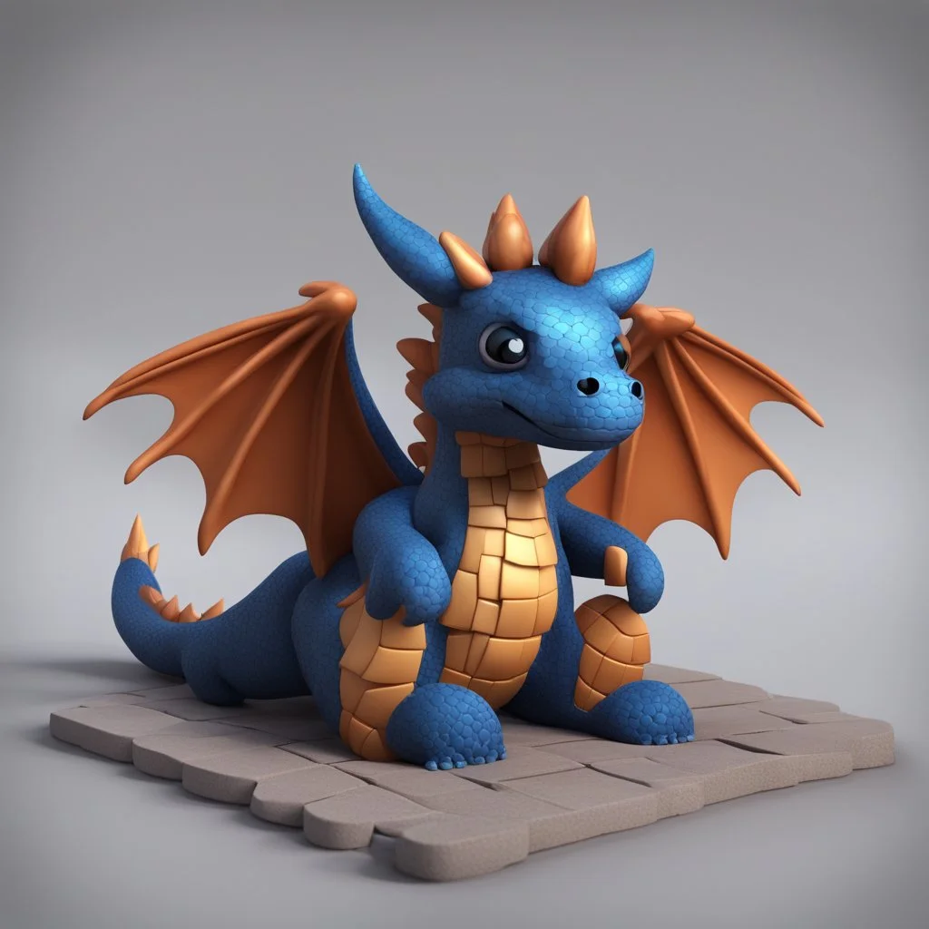A cute dragon that is smooth and appears to be made of tiles 3D