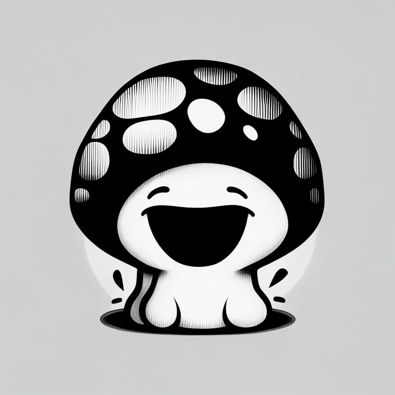 mushroom, black and white, cartoon, drawing, cute, creature, simple, mouth