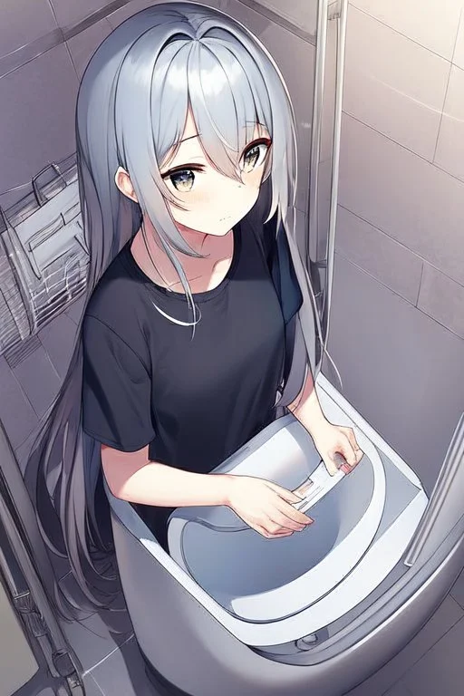 an anime waifu in going to the public toilet