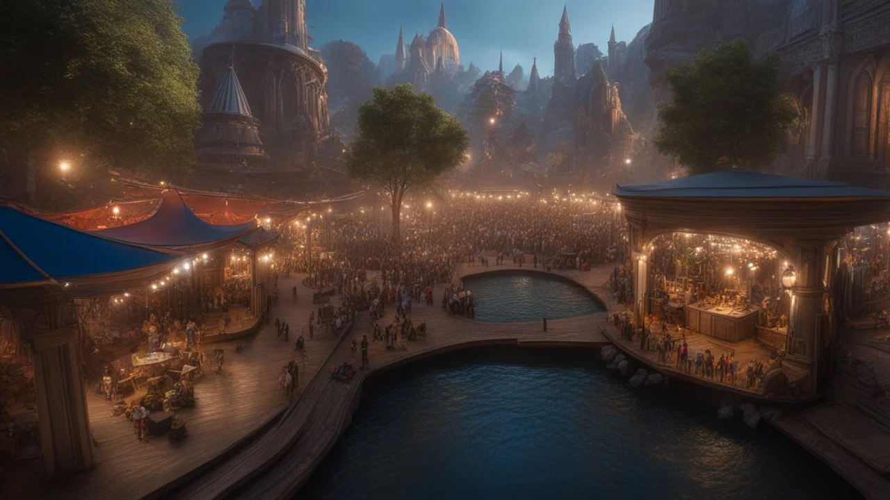 Wide-angle photorealistic fantasy city of unearthly delights in the multiverse