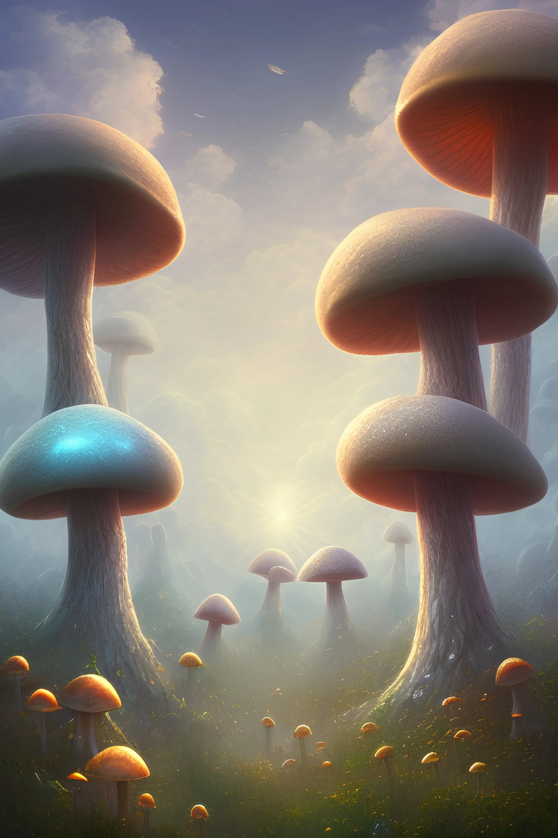 cute mushroom city sky view