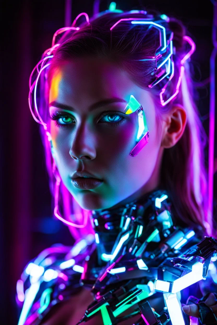 Photography Visual Art Cyborg Girl in Neons Light Art