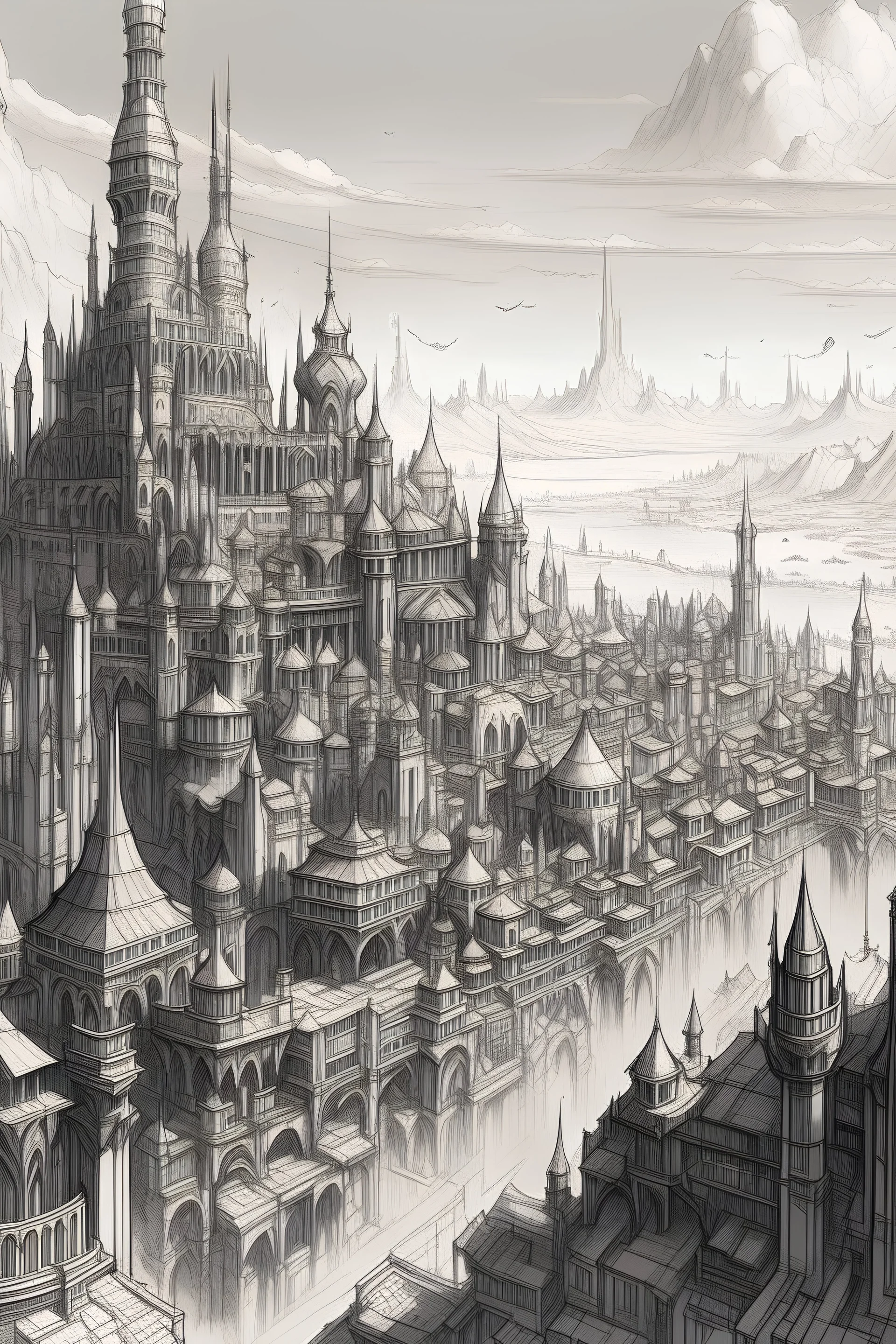giant fantasy city drawing