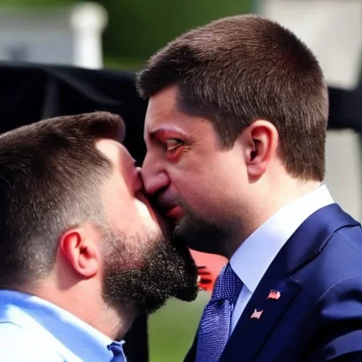 Volodymyr Zelensky WITH A BEARD wearing TANKTOP, KISSING JOE BIDEN