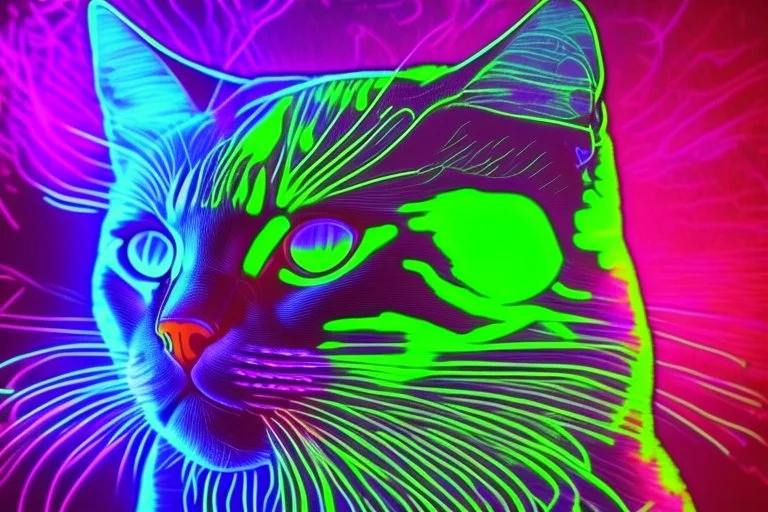 Black light art, neon cat