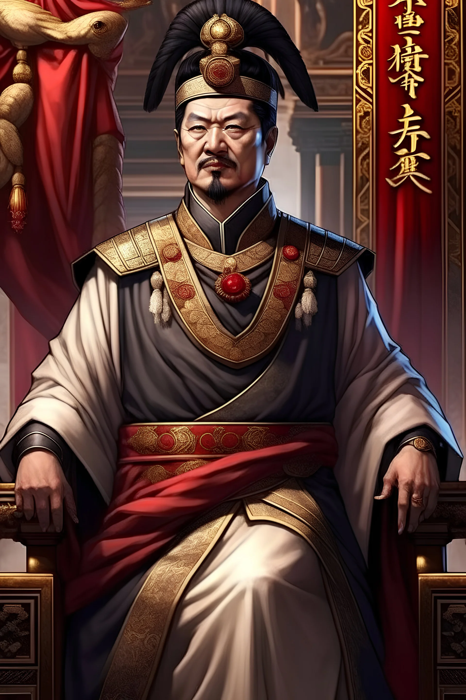 a mix between an imperial senatorial roman and imperial chinese burocrat, alone, realistic