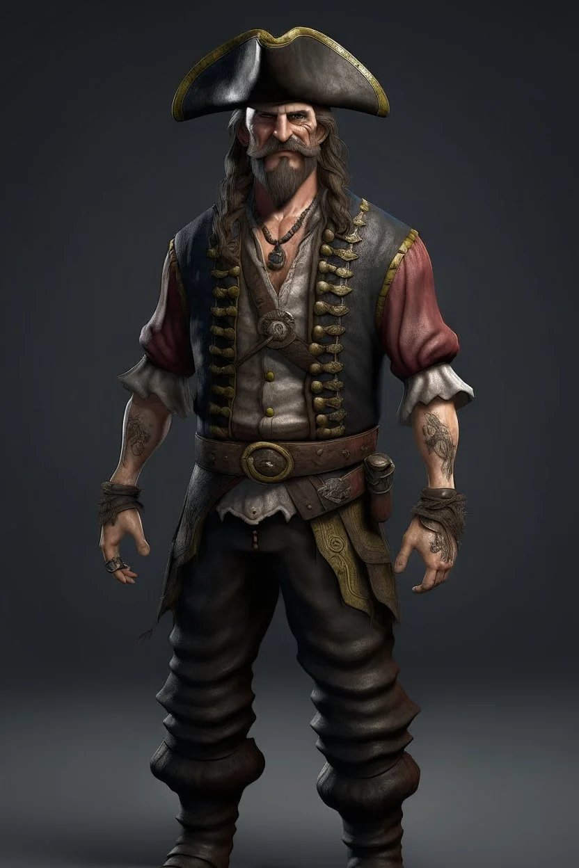 pirate, realistic style, full figure frontal view, no beard and hair