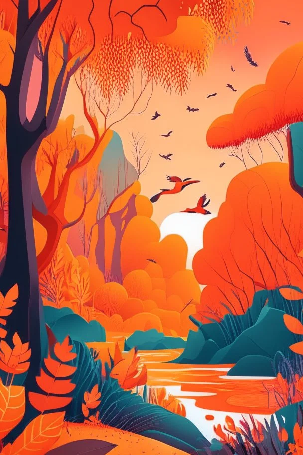 background of a nature scene, illustrator, vibrant orange colours