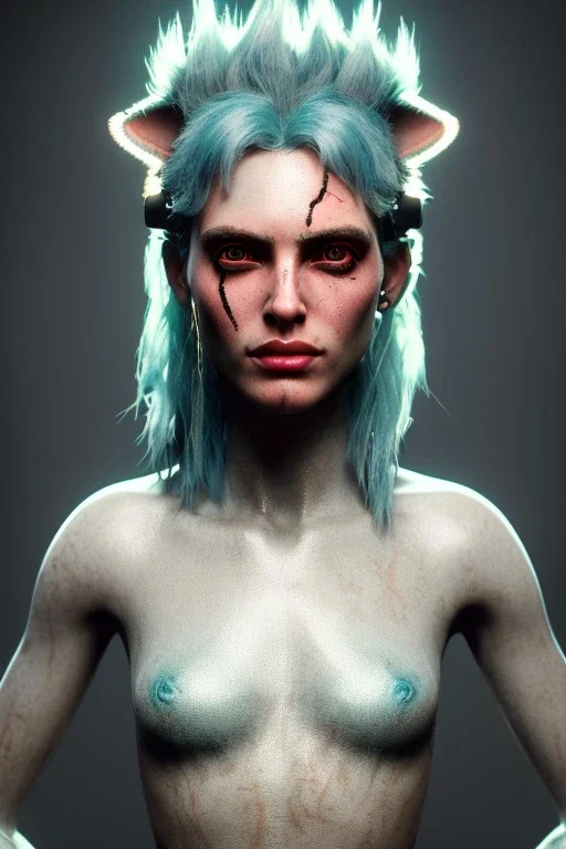 Fashion Portrait, tank girl, make up, natural busty, retro futuristic style, glow eyes, cinematic, Ultra realistic, wide angle view, soft color, highly detailed, unreal engine 5, RTX, ultra detail, volumetric lighting, 3d, finely drawn, high definition.