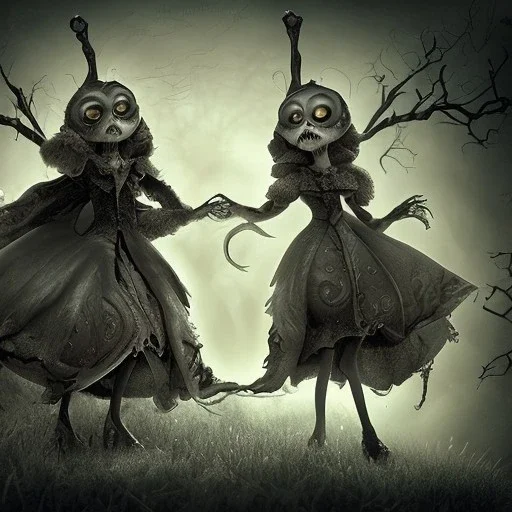 extrem tim burton style of the evil stepsisters, sharp focus