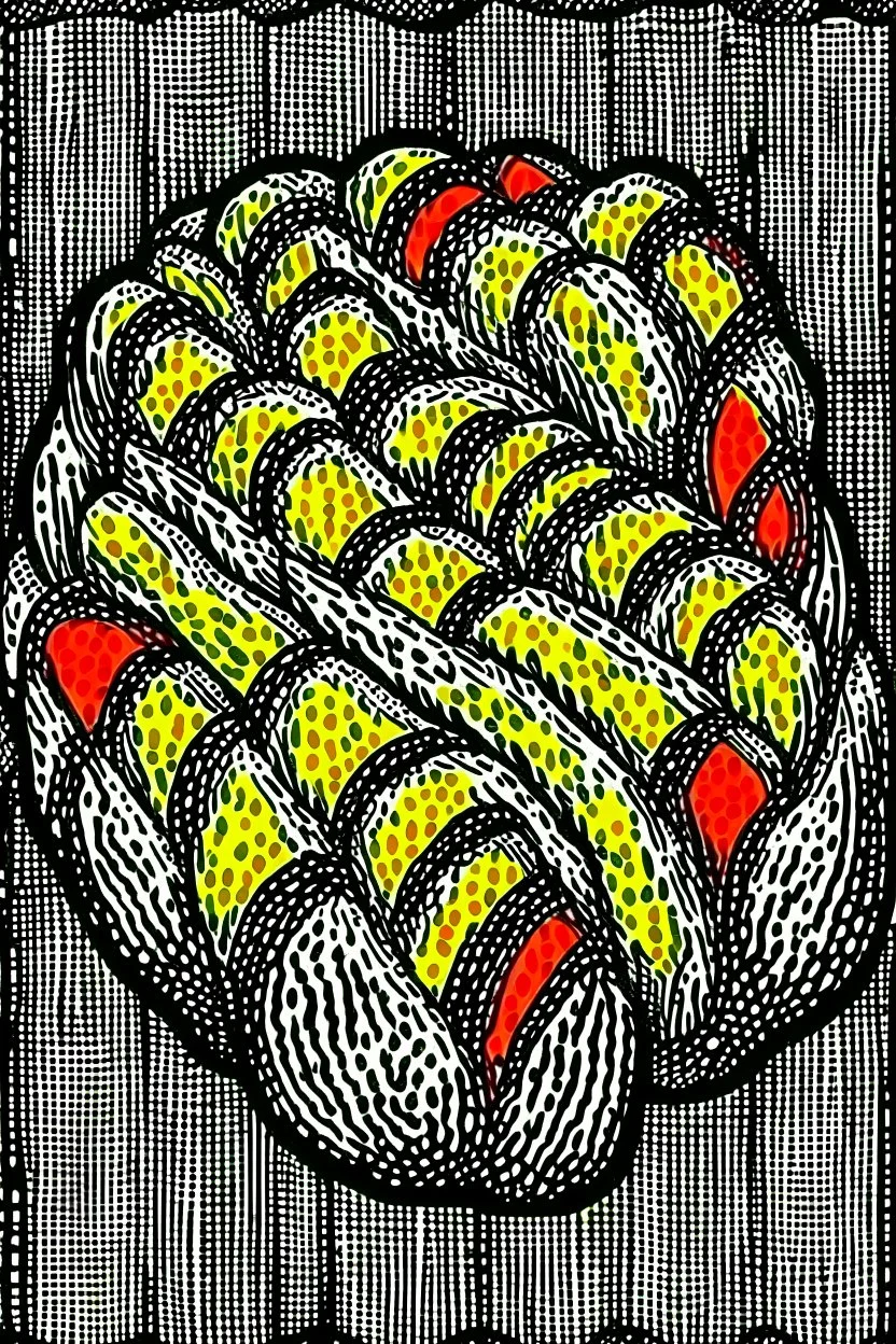 Vintage pop art style, straight braided challah bread