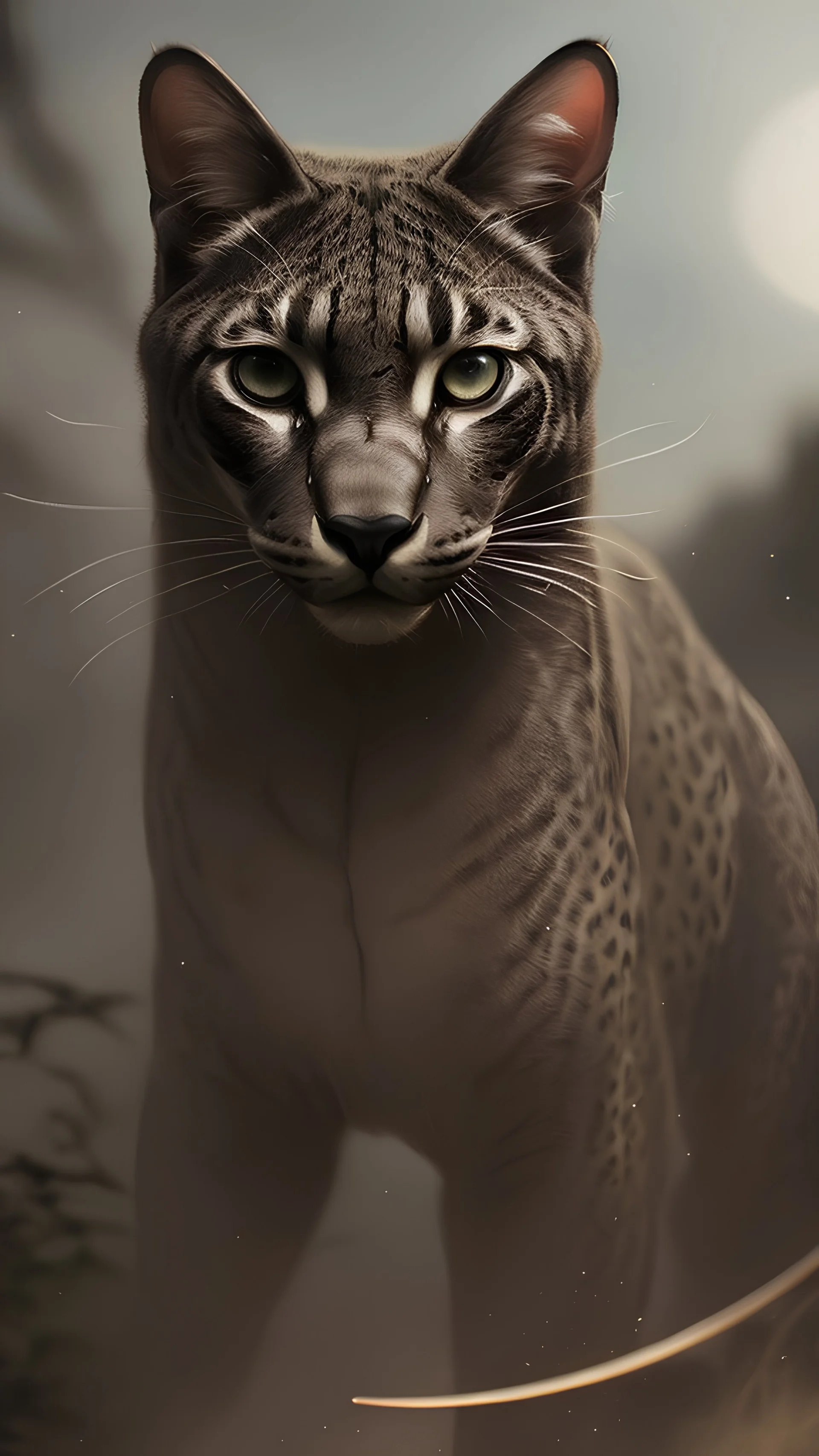 Photoreal Detailed d&d character portrait, nighttime oasis scene with mist and the moon is visible in the background, black jaguar female tabaxi humanoid, eyes glowing with mystical energy, dark fantasy, detailed, realistic face