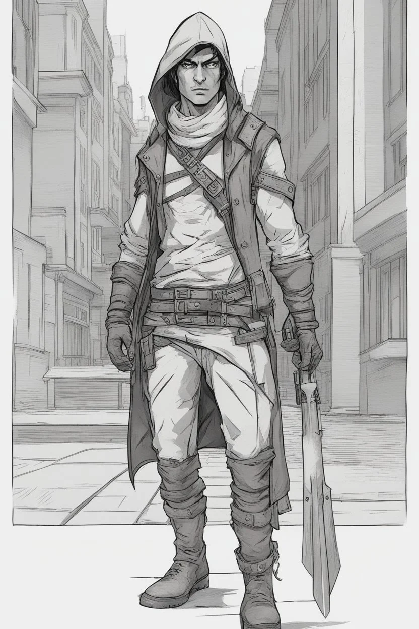male human rogue adventurer in a city