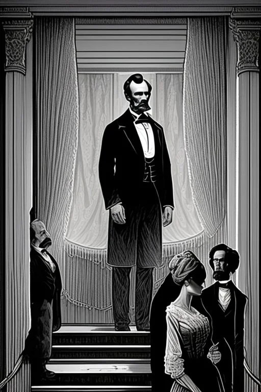 llustrate the presidential box on the balcony level, portraying Abraham Lincoln, his wife, and their guests as they enjoy the play. Highlight the vulnerability of Lincoln without proper security, setting the stage for the impending tragedy