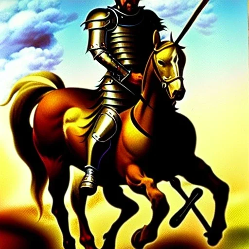 portrait of a Warrior wearing plate armor riding a horse with a sword boris vallejo Style