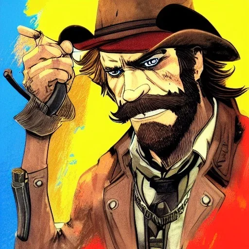 arthur morgan with hairstyle of yosemite sam, illustration, drawn by yoji shinkawa