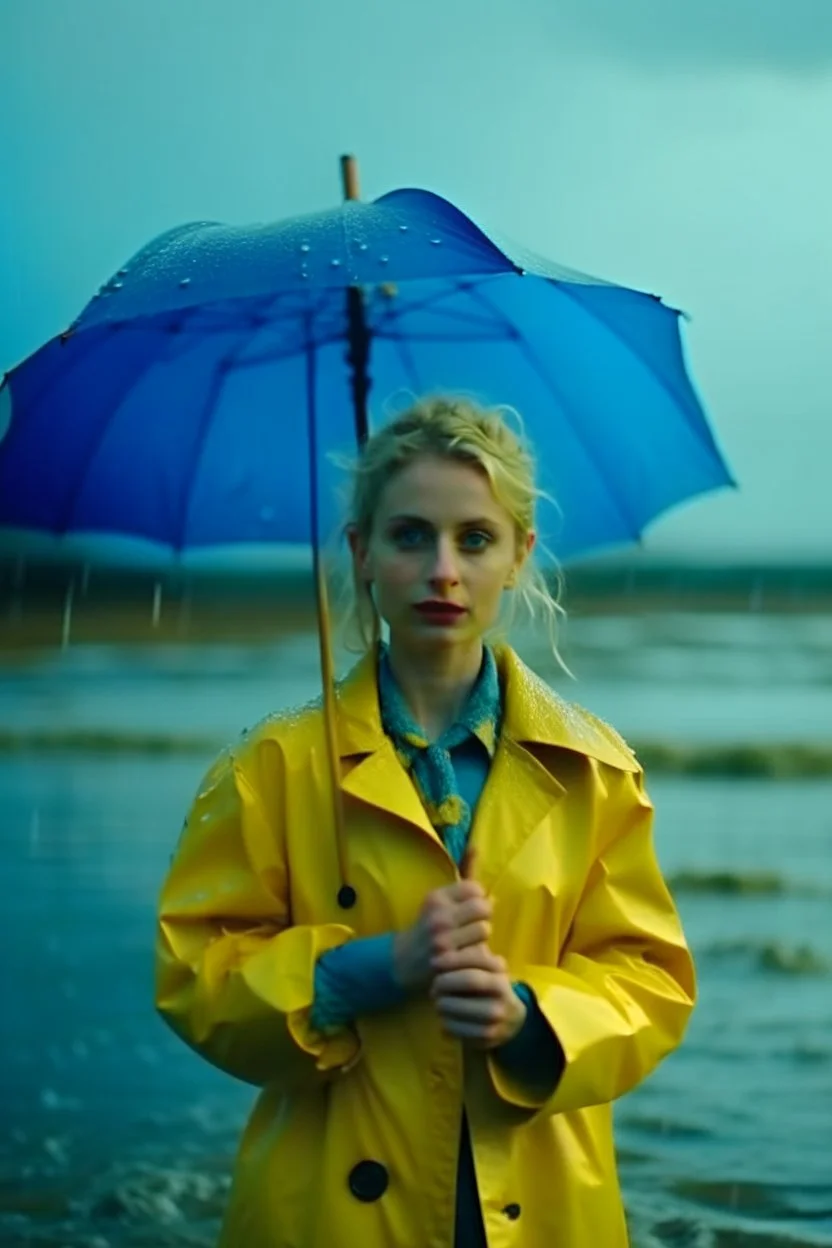 In the music video, a 23-year-old woman with blonde hair and bright blue eyes stands in the sea, dressed in a yellow fisherman's jacket. She holds an umbrella, but it offers no protection from the pouring rain. Around her, seahorses are moving. The rain is pouring heavily. She is standing in the middle of the sea