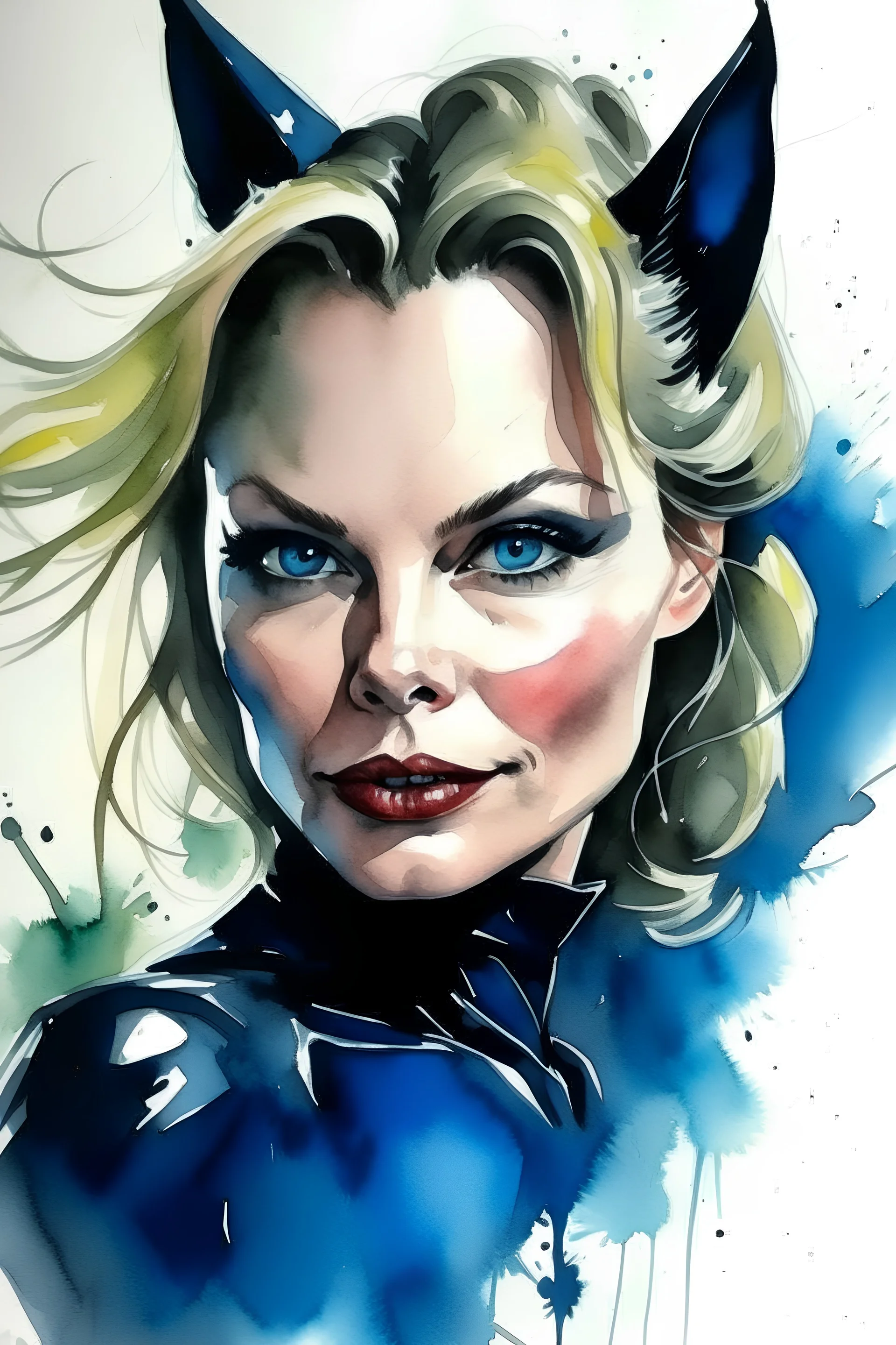 Michelle Pfeiffer. water color. splash. cat woman
