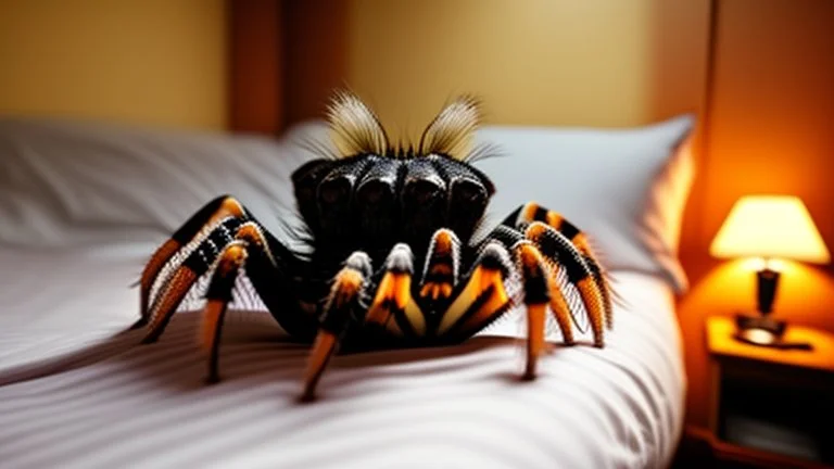 AN adult scared in hotel room from a pet tarantula