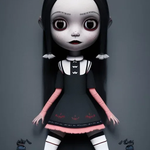 Jenna ortega with wednesday addams dress,soft goth libstick, wednesday addams make up, overknee socks, dramatic lighting, highly detailed oil painting, volumetric lighting