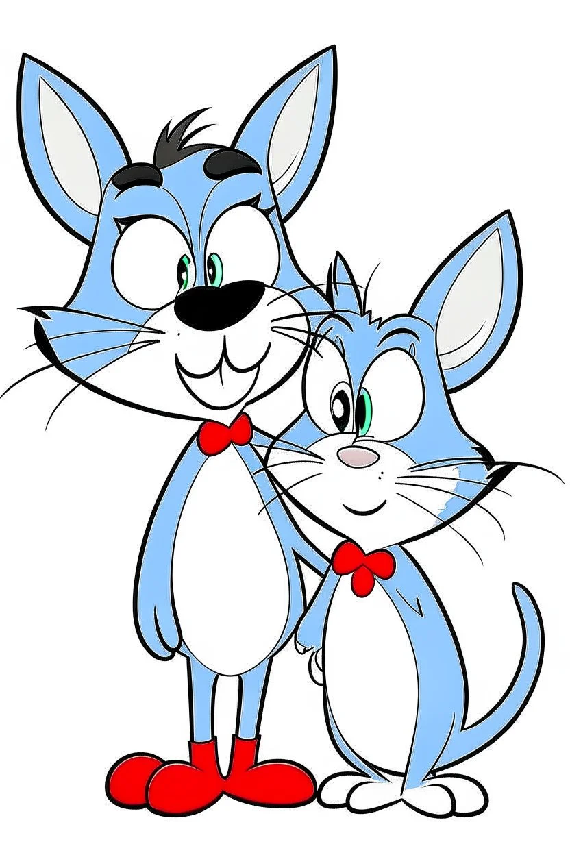 cartoon of tom and jerry. simple thin crisp lines. kids. no shading. with no color