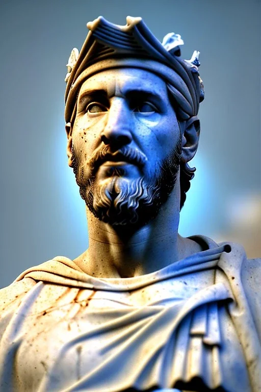 Ultra Realistic image, classical renaissance sculpture, white marble material, Lionel Messi god, Laurel leaves crown, miguel angel style, chisel style, emperor, waist up portrait, epic, celestial, cinematic lighting, God light, god rays, 4k resolution, smooth details, ornate details, soft lighting, unreal engine 5, sky background.