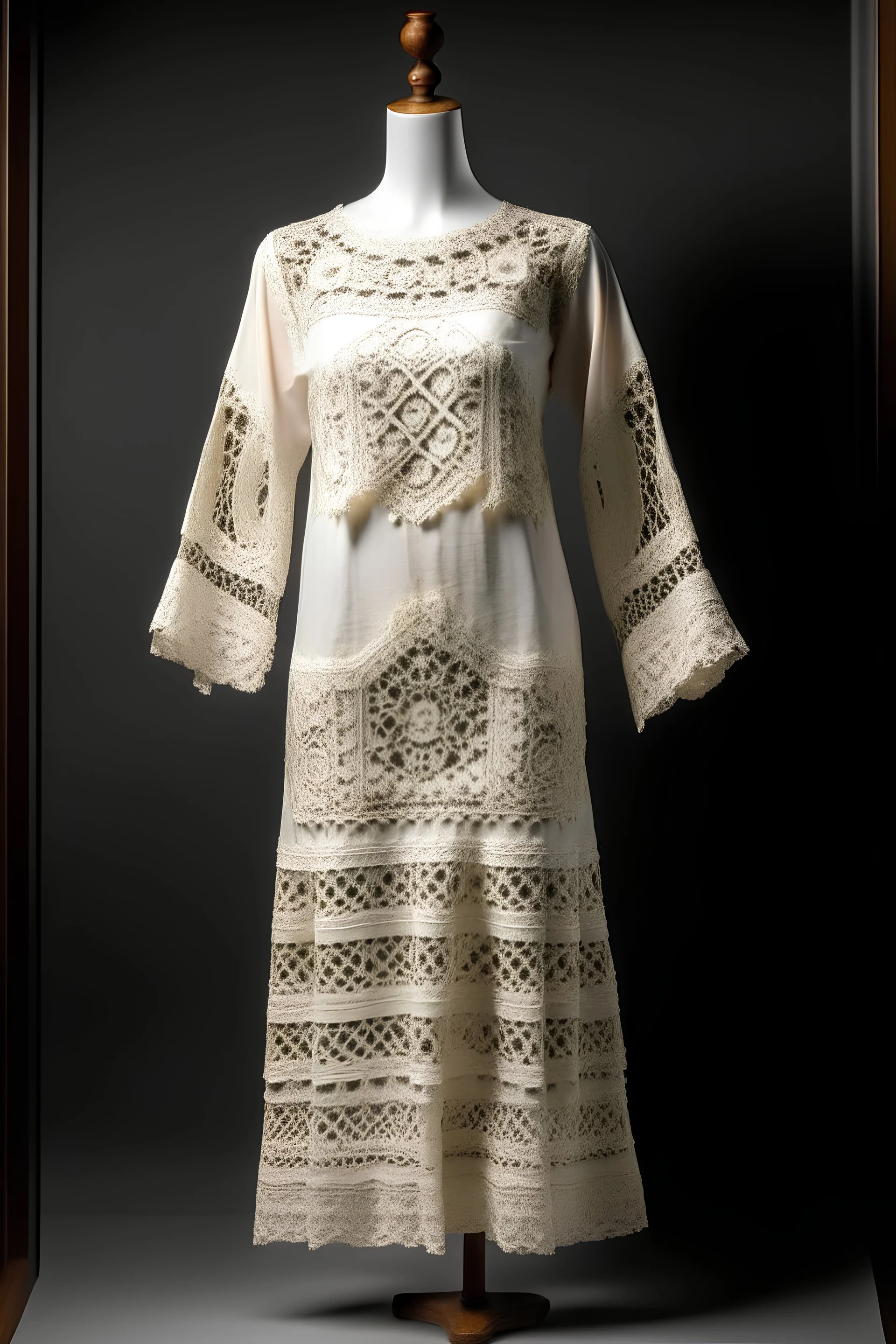 EMBROIDERY dress, tombolo, macramé