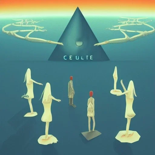 cult at the edge of the universe in surrealistic style