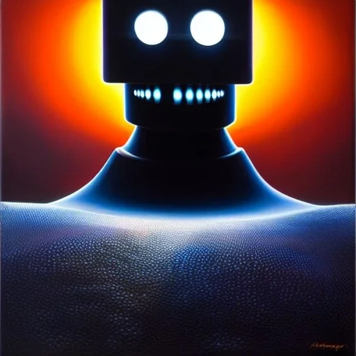 Ultra detailed fullbody Portrait in oil on canvas of The Iron Giant,intense stare,extremely detailed digital painting, extremely detailed face,crystal clear Big eyes, mystical colors ,perfectly centered image, perfect composition, rim light, beautiful lighting,masterpiece,8k, stunning scene, raytracing, anatomically correct, in the style of robert e howard and Ken Kelley and Ohrai Noriyoshi and Simon Bisley and tomzj1