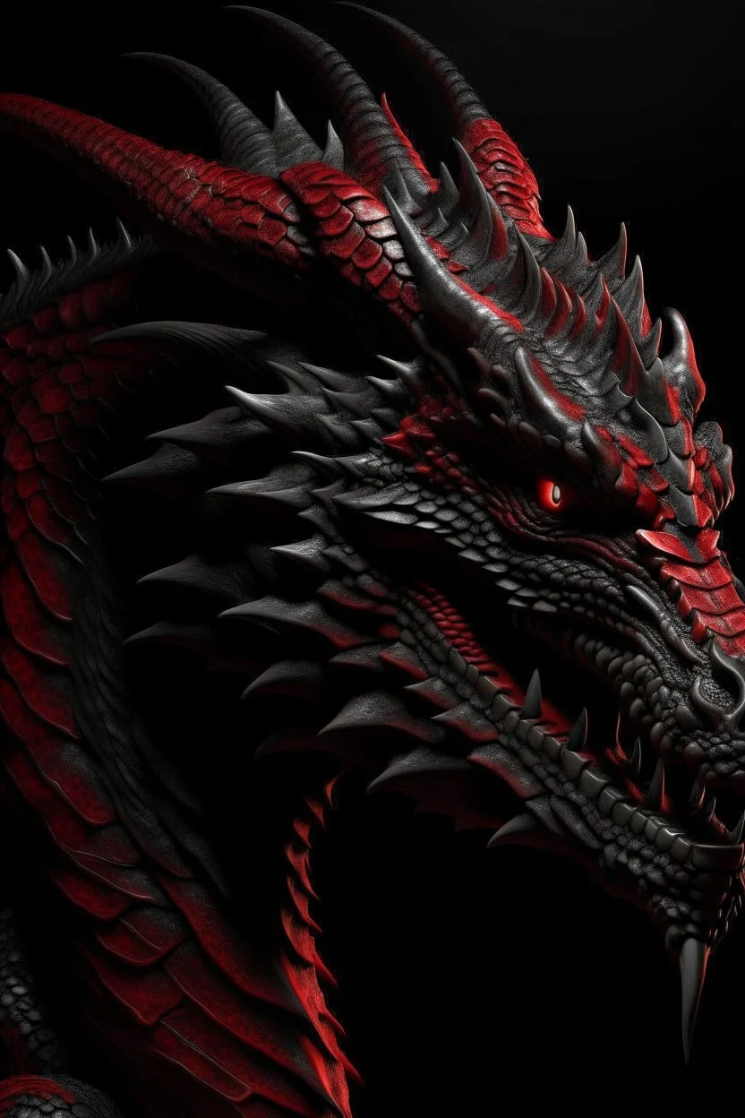 Ultra realistic photograph of dragon dark skin with red highlights dark fantasy