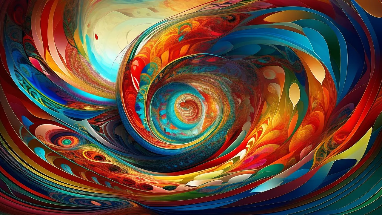 an imaginative, abstract digital art painting exploring swirling organic shapes, intricate patterns, glossy textures, and bright colors in an unusual composition to depict the concept of a "digital consciousness" in an interpretative, non-objective manner