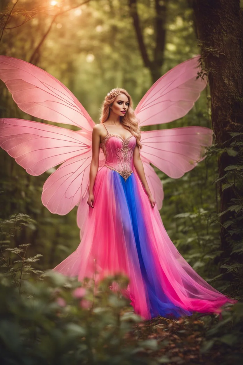 Gorgeous Real Photography Beautiful Super Model Russian woman dressing Beautiful Lady Fairy with straddle wings,wonderland background, panoramic shot ,HD portrait