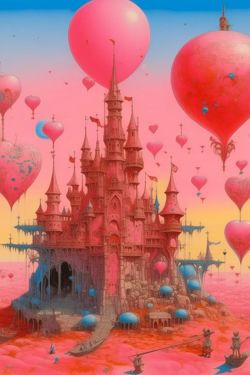 A light pink kingdom with hearts painted by Max Ernst