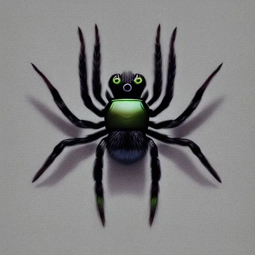 This spider is the size of a small horse, with eight long, slender legs tipped with sharp, venomous claws. Its body is covered in shimmering black fur, and its eyes glow a bright, otherworldly green. It has a pair of venomous fangs that can be extended from its mouth, and it can spin webs of magical energy to ensnare its prey. This spider is intelligent and cunning, and it is feared by all who encounter it in the realm of fantasy.