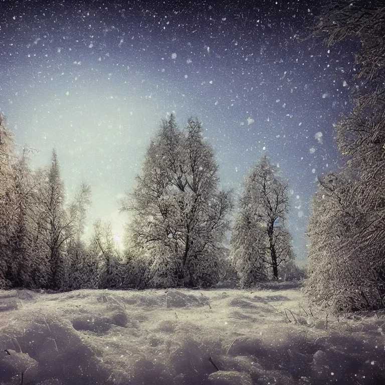 winter landscape, crystal, stars, dreamlike