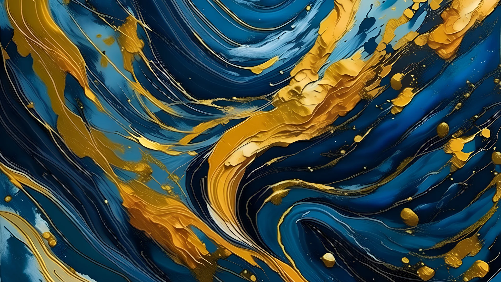 Abstract dark blue and gold painting on canvas background