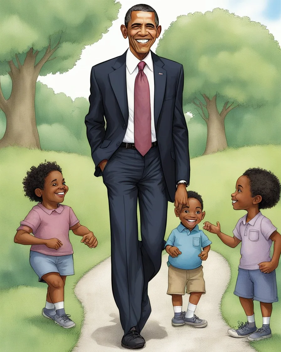 Storybook character, presidentBarack Obama, full body, for children story books