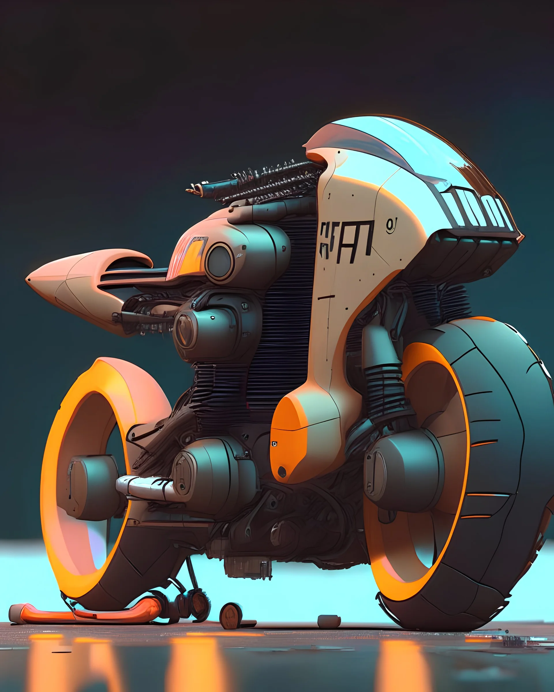 motorcycle Designed by teenage engineering+simon stalenhag,style of laurie greasley, studio ghibli, akira toriyama, james illeard, genshin impact, 8k resoultion,hyper realstic , dieter rams. detailed render. smooth cam de leon eric zener dramatic